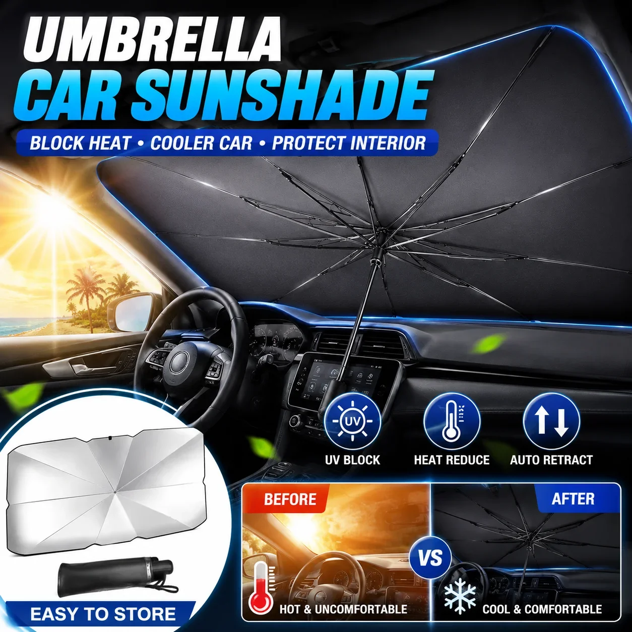 Foldable Car Umbrella Sunshade - Car Sunshade Windshield Umbrella Foldable ulasan dan harga